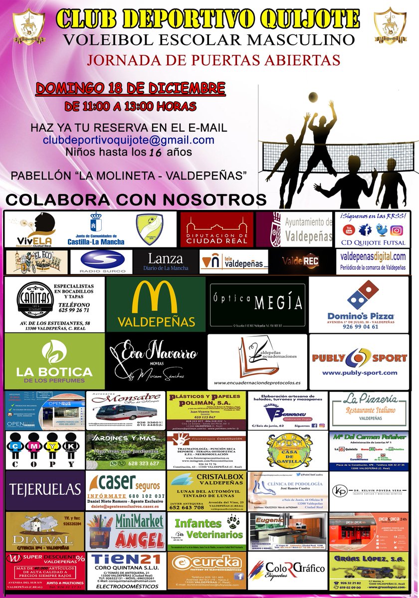 CDQuijote's tweet photo. 🏐VOLEY |El próximo 18 de Diciembre organizaremos una jornada de puertas abiertas para chicos de hasta 16 años

Inscríbete 📩➡️clubdeportivoquijote@gmail.com
Envíanos tu Nº de teléfono📲
Cumplimenta la ficha de inscripción📝

Pásalo en grande con nosotros😜

#VamosQuijotes 💙🏐❤️ https://t.co/9OzUlBJfad