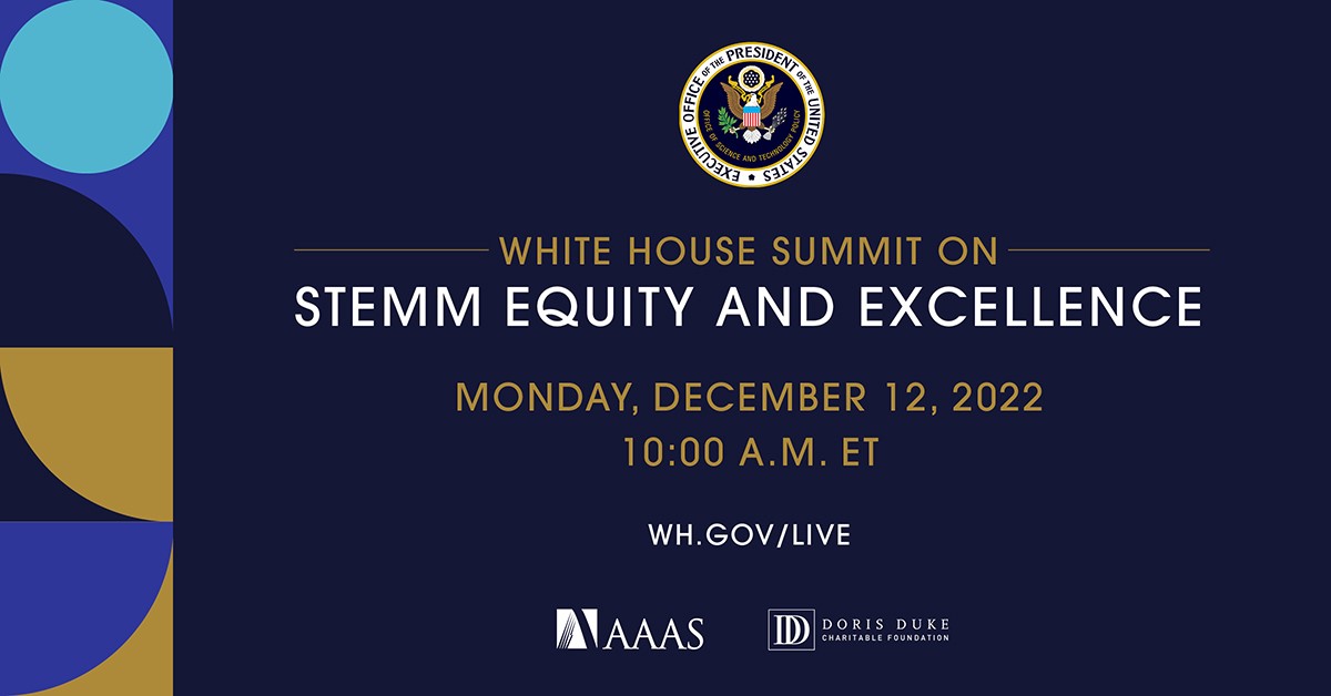 AAAS SEA Change (@aaas_seachange) on Twitter photo 🚨 EVENT ALERT 🚨 Join us virtually for the <a href="/WhiteHouse/">The White House</a> Summit on STEMM Equity and Excellence with <a href="/WHOSTP/">White House Office of Science & Technology Policy</a> & <a href="/DorisDukeFdn/">Doris Duke Foundation</a> on Monday, Dec. 12 at 10 a.m. ET. Diversity and equity in #STEMM are critical to American competitiveness and innovation. Watch here: fal.cn/3uj2a 🚨 EVENT ALERT 🚨 Join us virtually for the <a href="/WhiteHouse/">The White House</a> Summit on STEMM Equity and Excellence with <a href="/WHOSTP/">White House Office of Science & Technology Policy</a> & <a href="/DorisDukeFdn/">Doris Duke Foundation</a> on Monday, Dec. 12 at 10 a.m. ET. Diversity and equity in #STEMM are critical to American competitiveness and innovation. Watch here: fal.cn/3uj2a