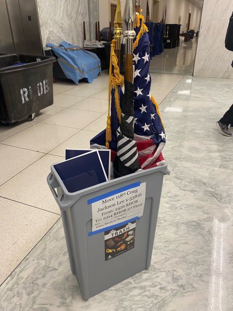 RollToRemember's tweet photo. Why do we ride? The picture below was taken this week while members of Congress are moving offices. That’s the American flag. There’s also the POW/MIA flag. Collectively, they sit in a trash bin.

If someone asks you why we ride in D.C. each Memorial Day Weekend, show them this. https://t.co/1iZbXUjomi