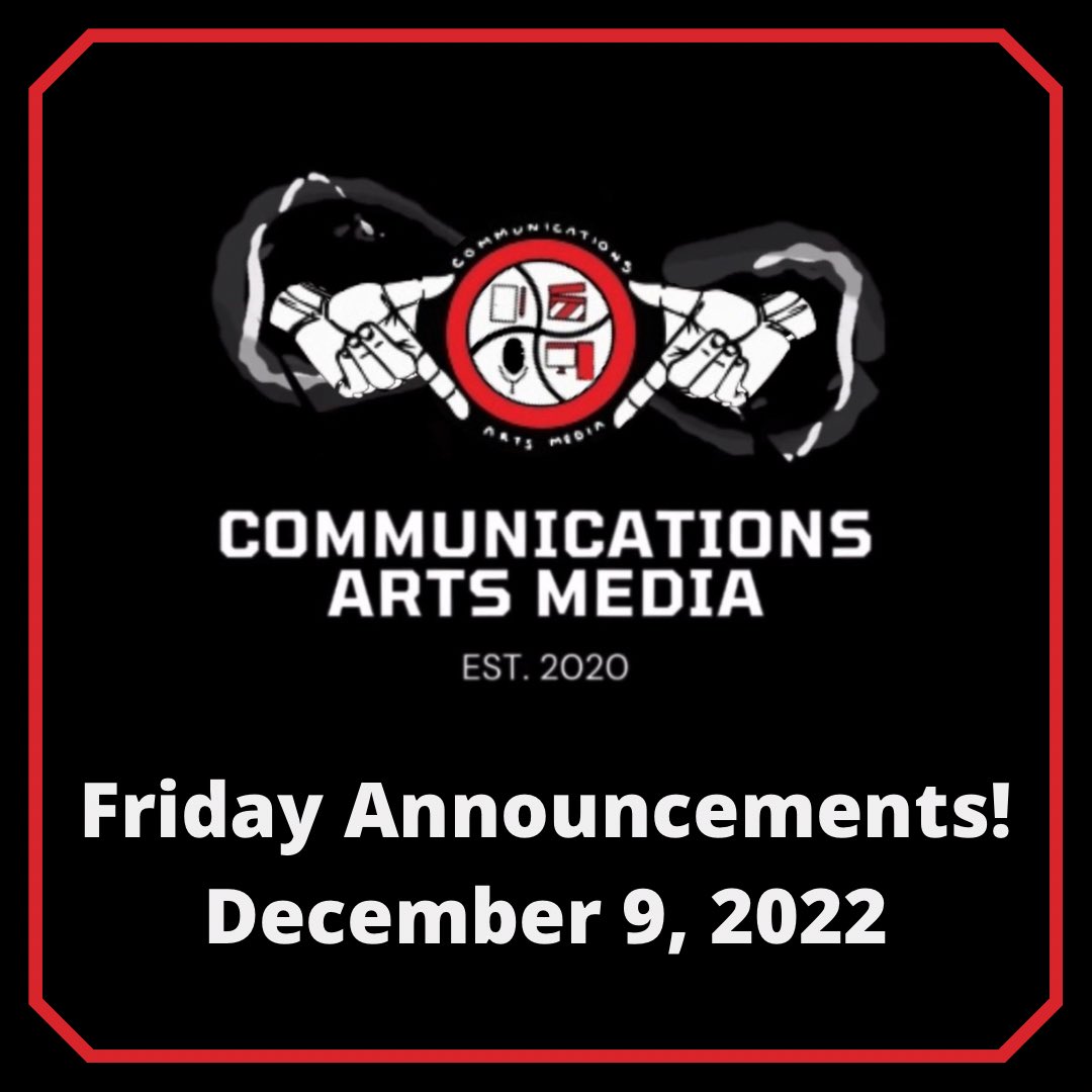 CAHS_Media's tweet image. Stay informed with our Weekly Announcements! Link to watch⬇️ youtu.be/w192UBbhcQ0
@commNHS @commstuco @NISDComArts @GoCahs @CAHSspanish @CAHStoons