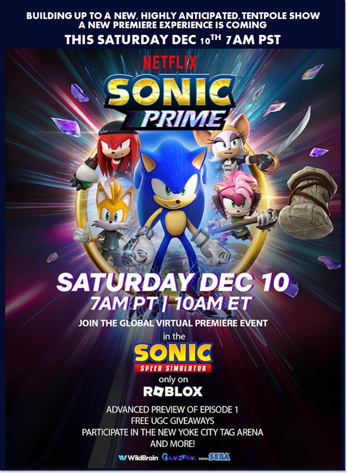 Sonic the Hedgehog on X: Catch an advanced screening of Sonic Prime in  Roblox's @SonicSimulator before it debuts on Netflix on Dec. 15th!   / X
