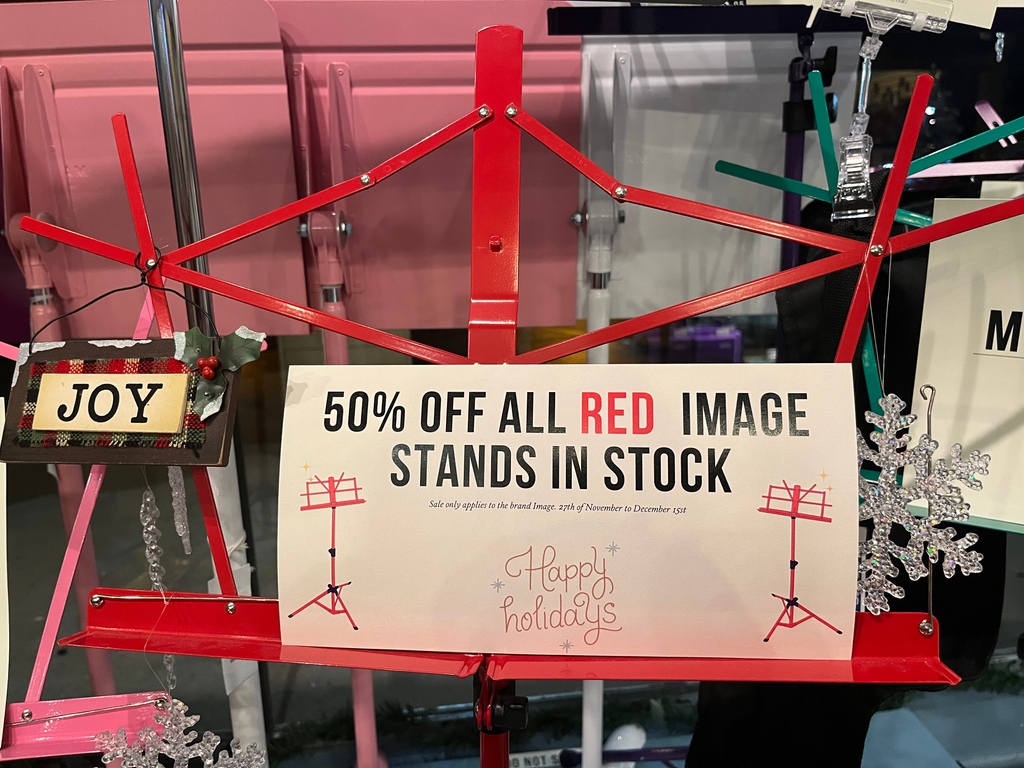 Red folding stands are ON SALE for 50% now until December 15th! 

Not only are these stands extremely convenient, functional and stylish, they are a great gift to give to your favorite musician this holiday season!