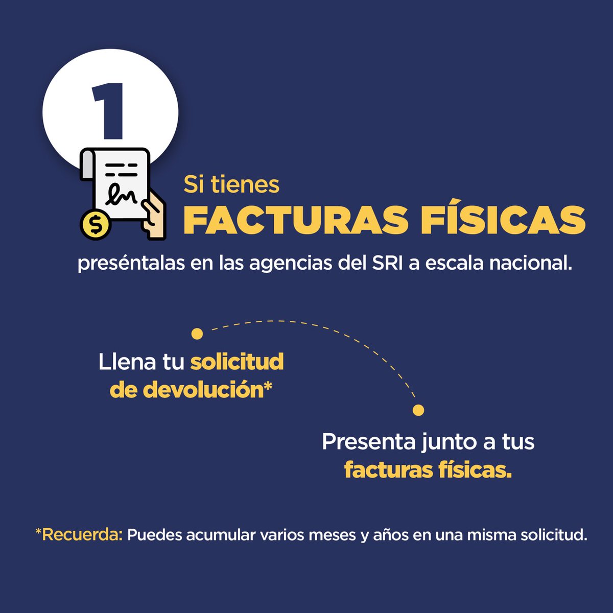 SRIoficialEc's tweet photo. Las personas con discapacidad y adultos mayores deben solicitar la devolución del #IVA si tienen:

✅ Facturas físicas: por agencias del SRI
✅ Facturas electrónicas: por https://t.co/BAiDOSW3jz

Más información ▶ https://t.co/Tm6XpcNy6d

#DevoluciónIVA https://t.co/IDA864IxYz