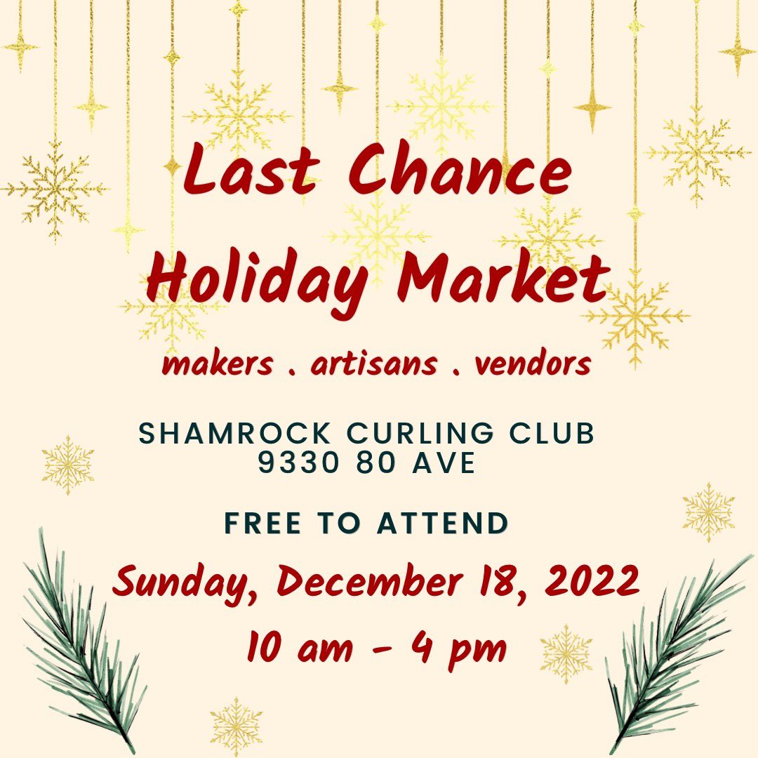 Know a local #yeg baker or sweet treat maker looking for a market opportunity? DM me - we’re looking to add some tasty vendors to a Last Chance Holiday Market at the <a href="/ShamrockCurling/">ShamrockCurlingClub</a> on Dec 18.