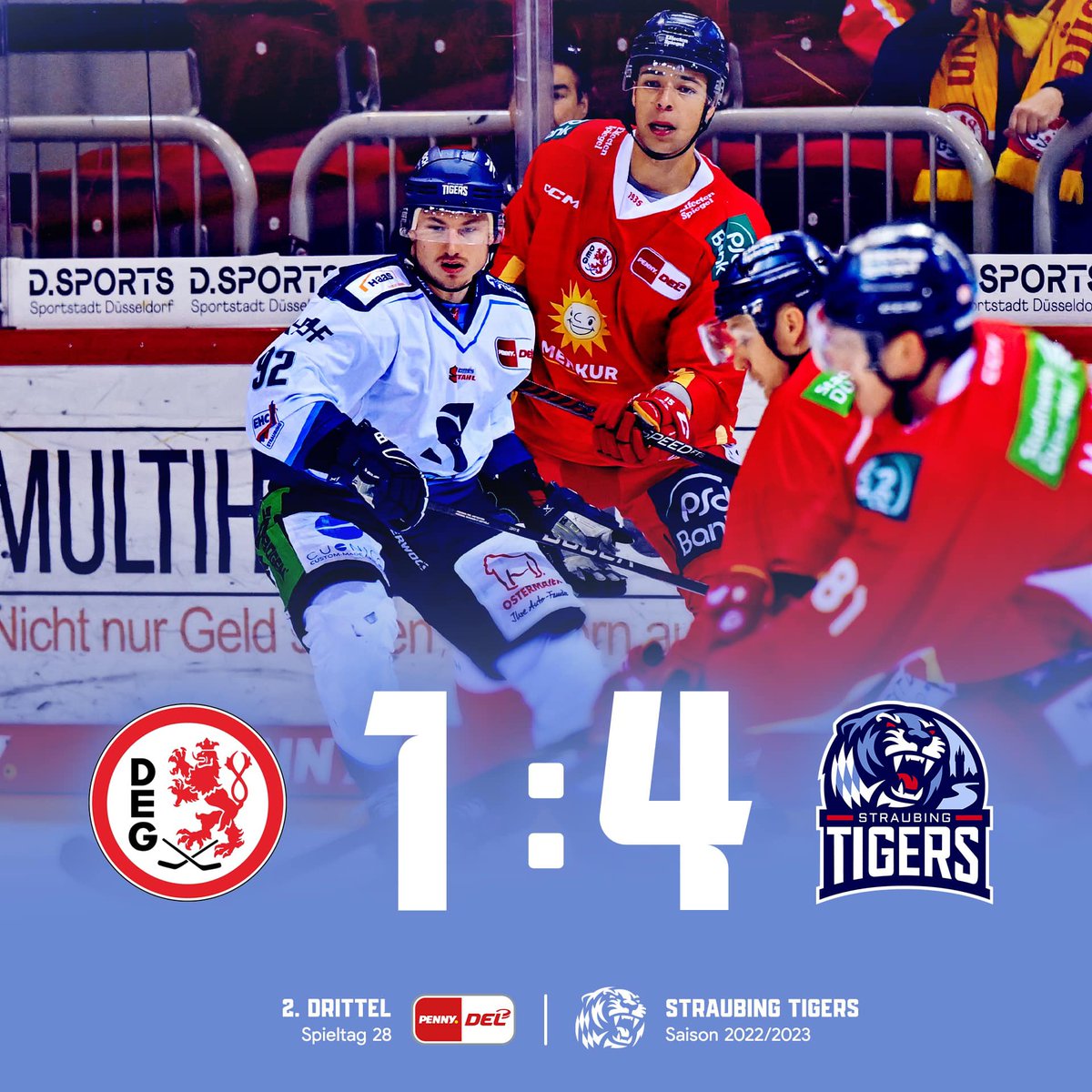 srtigersfans's tweet photo. Nach dem 2. Drittel führen die Tigers mit 4:1!

#DEGvsSTR | 1:4 | 2. Drittelpause 

#tigershockey #degstr `40 https://t.co/A4ahFmmMql