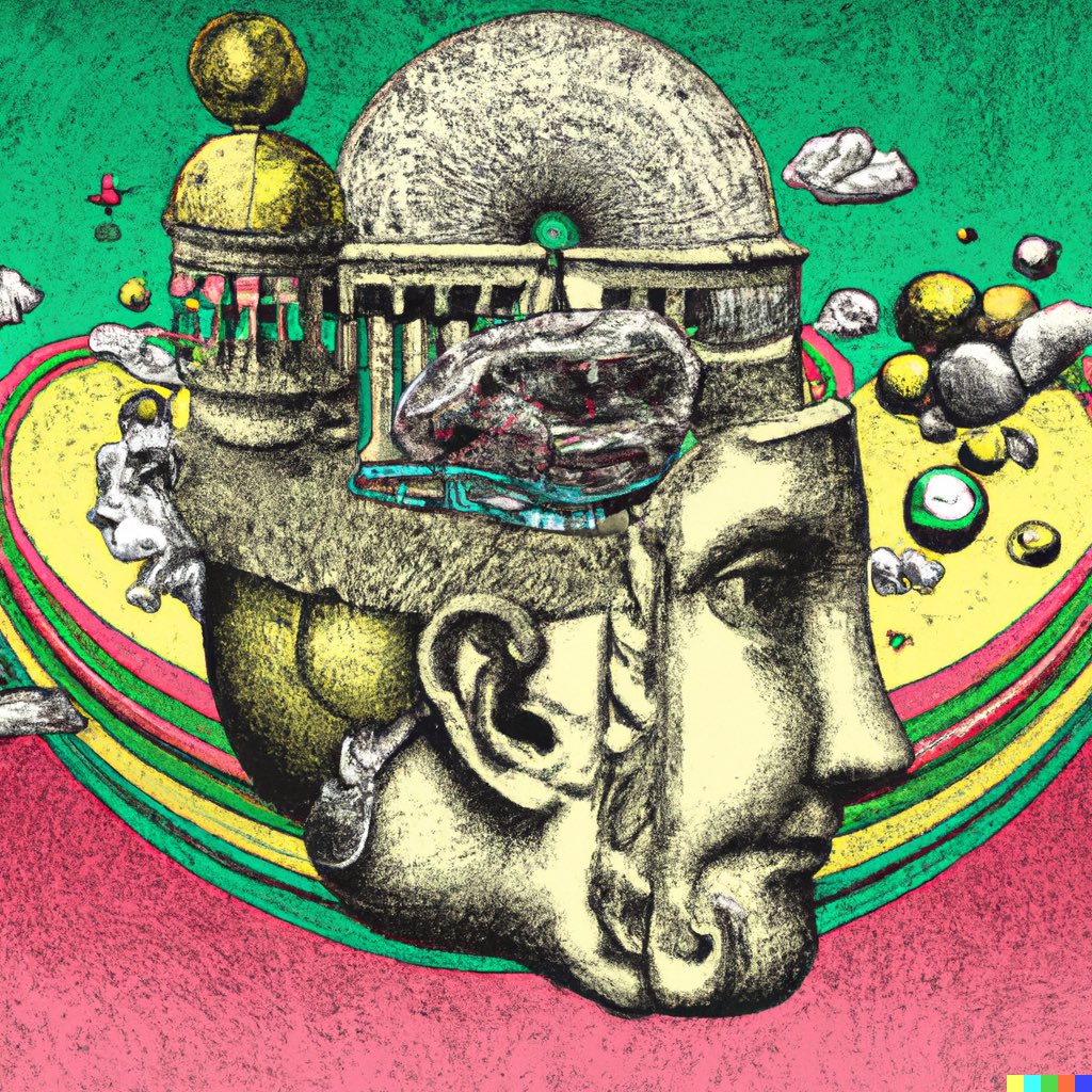 STS9's tweet image. What is the dream? Do we dream together? Are we asleep? 🧠✨ 

We put the words, themes, and concepts behind our New Year's event 'The Human Dream' into OpenAI’s DALL·E 2 to see what AI-generated art would come together - check out some of the highlights!