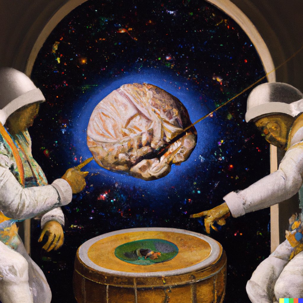 STS9's tweet image. What is the dream? Do we dream together? Are we asleep? 🧠✨ 

We put the words, themes, and concepts behind our New Year's event 'The Human Dream' into OpenAI’s DALL·E 2 to see what AI-generated art would come together - check out some of the highlights!