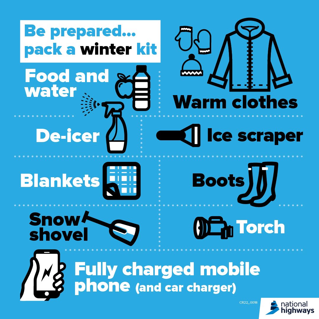 With cold and adverse weather around the UK, it’s important you prepare yourself, your car and what you carry in it before a journey. #RoadSafety #Winter #BePrepared