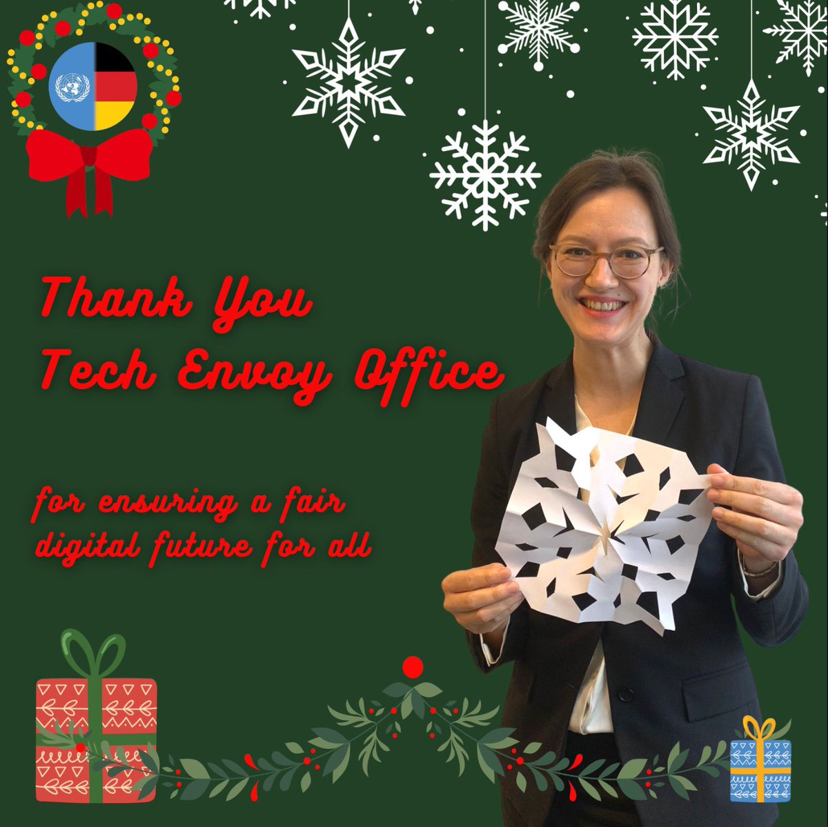“I dedicate my ❄️ to the @UNTechEnvoy Office led by USG Amandeep Gill for their continuous efforts to enable an open, free, inclusive and secure digital future for all.” Olga, Digital Policies, @GermanyUN #GlobalDigitalCompact #HolidaysCountdown