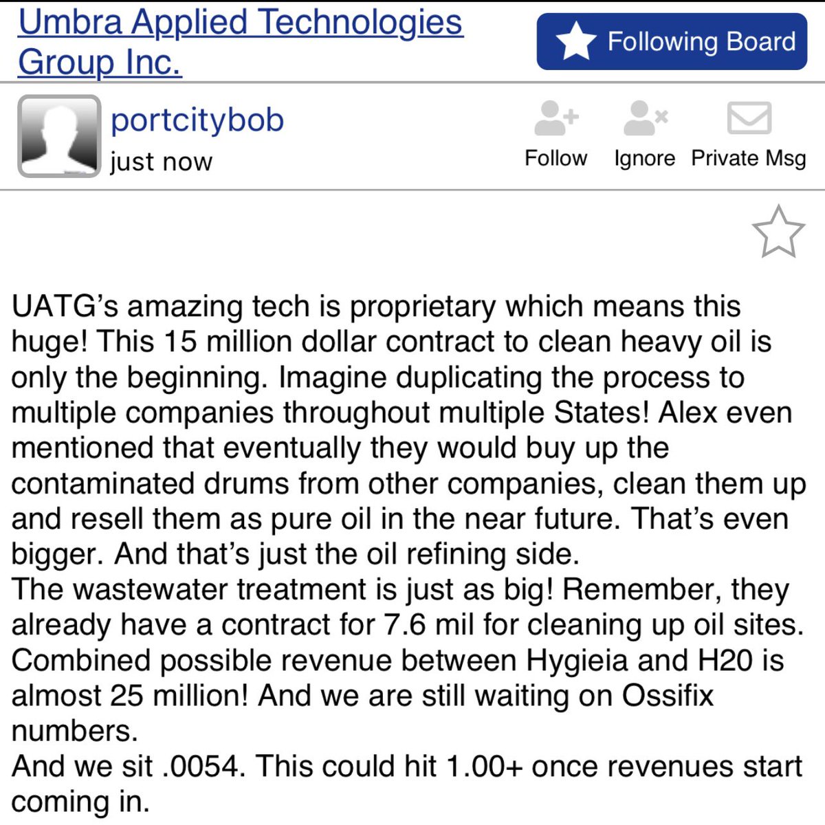 Portcitybob's tweet photo. $UATG - 25 mil in revenue expected:
Wastewater contract 7.6 mil
Oil Purification contract 15 mil
HygieiaSkin sales 2 mil
Ossifix allograft bone pin ??
And more to come….
@UmbraAppliedTec #Hygieiaskin #Ossifix #H20processing #oilrefining #oilcleanup #allograftpin https://t.co/KDoISlGGHT
