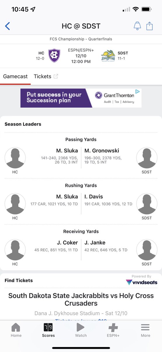 Depending on your streaming capabilities, if you can get ESPN, former Stallion, Eric “Junior” Schon
and his Holy Cross team play Saturday at noon in the FCS Championship Quarterfinals.