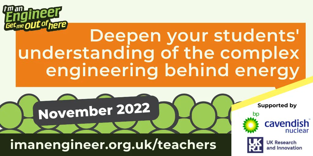 Next week is your last chance to book a live Chat with engineers in 2022!

Support your students to see their learning outside of the classroom, through conversations with people working in the energy industry.

More: imanengineer.org.uk/teachers/?twit…
