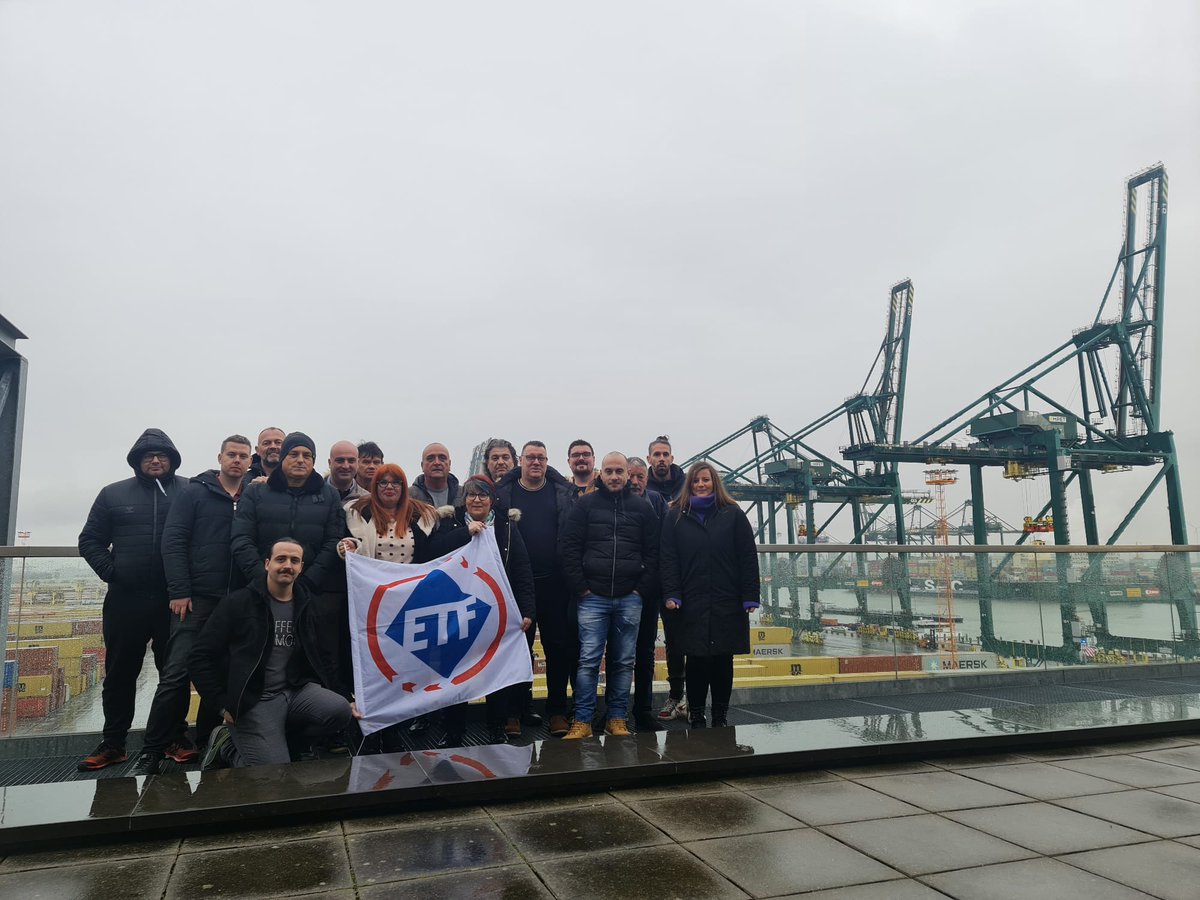 ETF_Europe's tweet photo. 👉We keep on connecting our workers❗
👉Dockers from 🇭🇷Croatia &amp; Montenegro🇲🇪visited #portofantwerp under the ETF twinning project.
2 inspiring days of exchanging and learning ✊🏽
👍Thank you, BTB-Vakgroep Haven van Antwerpen, for your support! 
#proudtobeadocker #futureofdockwork https://t.co/z8ughMKAGc