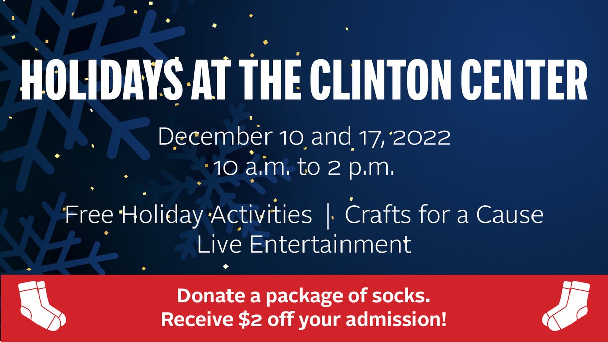 TOMORROW: Join us for Holidays at the Clinton Center, a FREE event for visitors of all ages! We'll have fun holiday activities, crafts for a cause, and live music from the Ted Ludwig Trio. Learn more: wjcf.co/3infno6