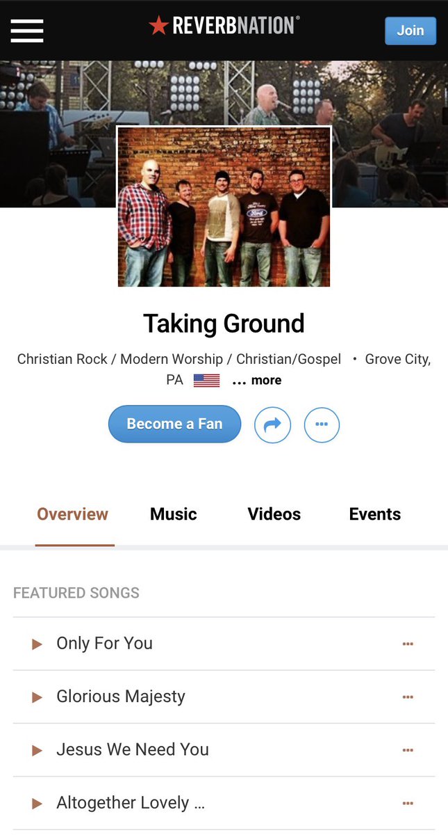 TakingGround's tweet image. A few people have been asking: Where can I listen to Taking Ground music? Check us out on Reverbnation!

reverbnation.com/takingground