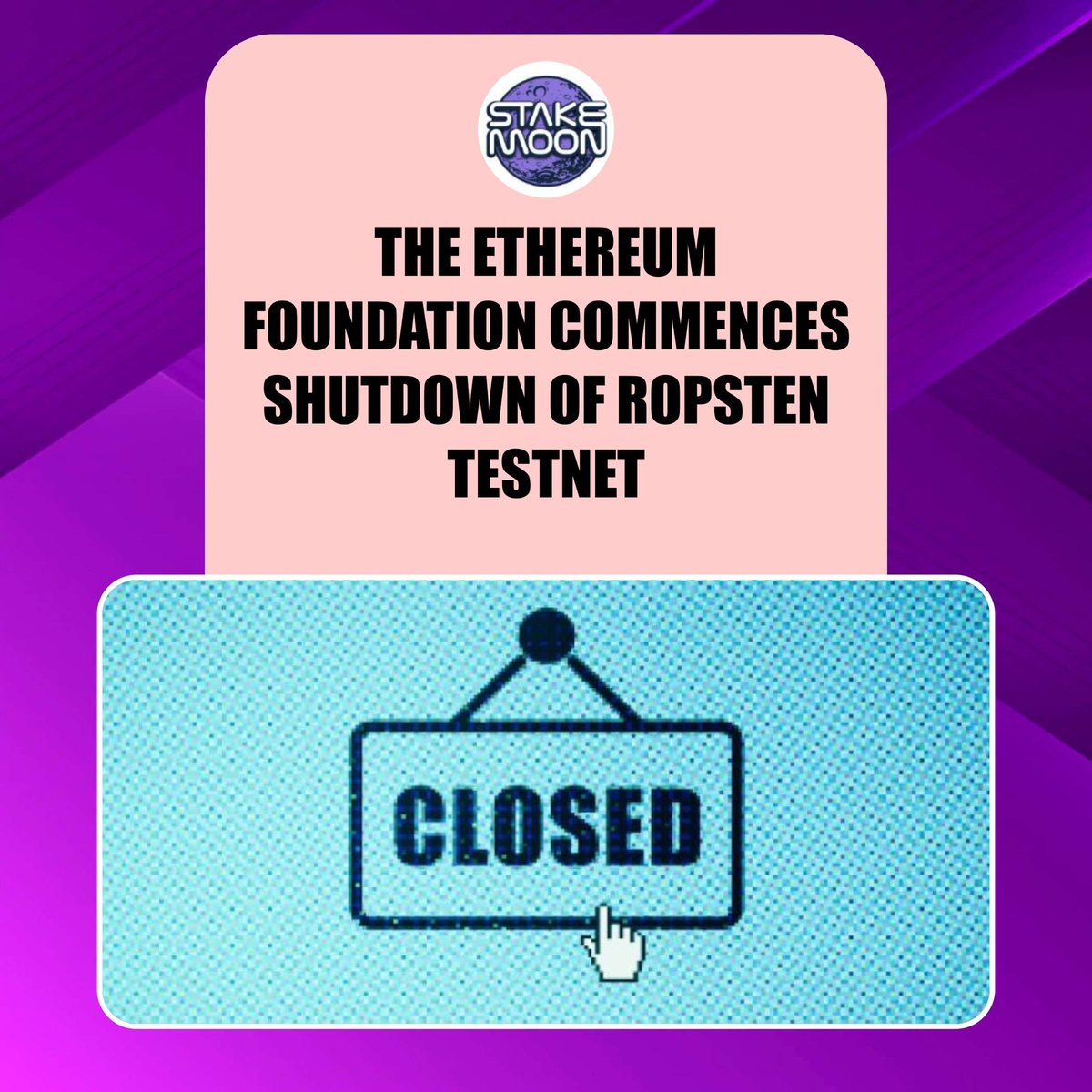 stakecoins's tweet photo. The #Ethereum Foundation said the #blockchain's #Ropsten test network has begun to wind down, with a full shutdown expected between December 15 and 31. ⏲️
#cryptonews https://t.co/cuqOyOJu62