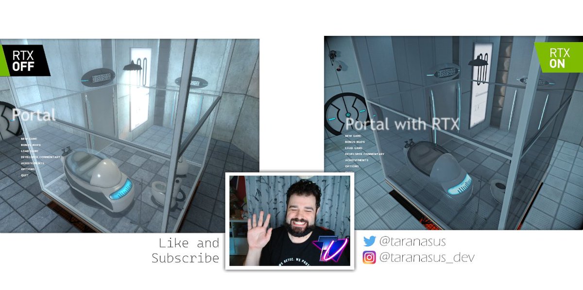 Hi everyone, just wanted to announce that in an hour I'll be livestreaming myself playing #Portal and #PortalRTX at the same time from the same controller to see how they compare. 

If you want to join me head on to youtube.com/@Taranasus and I'll see you there.