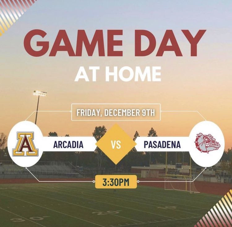 FIRST LEAGUE GAME AT HOME!! Friday, December 9 @ 3:30pm! Arcadia vs. Pasadena! Come out and show your support! Let’s go Apaches!! ❤️⚽️💛
#apachepride #letgoarcadia #arcadiastrong #ladyapaches #ahsgirlsvarsitysoccer