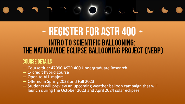NMSU Astronomy (@nmsuastro) on Twitter photo Registration is now open for our new ASTR 400: Undergrad Research course!
This is a hybrid one-credit course that offers an intro to scientific ballooning and the Nationwide Eclipse Ballooning Project.
<a href="/nmsu/">New Mexico State</a> <a href="/nmsu_arts_sci/">NMSU College of Arts & Sciences</a> @NmsuOnline <a href="/NMSU_engineer/">NMSU Engineering</a> <a href="/NMStateEsports/">NM State Esports</a> Registration is now open for our new ASTR 400: Undergrad Research course!
This is a hybrid one-credit course that offers an intro to scientific ballooning and the Nationwide Eclipse Ballooning Project.
<a href="/nmsu/">New Mexico State</a> <a href="/nmsu_arts_sci/">NMSU College of Arts & Sciences</a> @NmsuOnline <a href="/NMSU_engineer/">NMSU Engineering</a> <a href="/NMStateEsports/">NM State Esports</a>