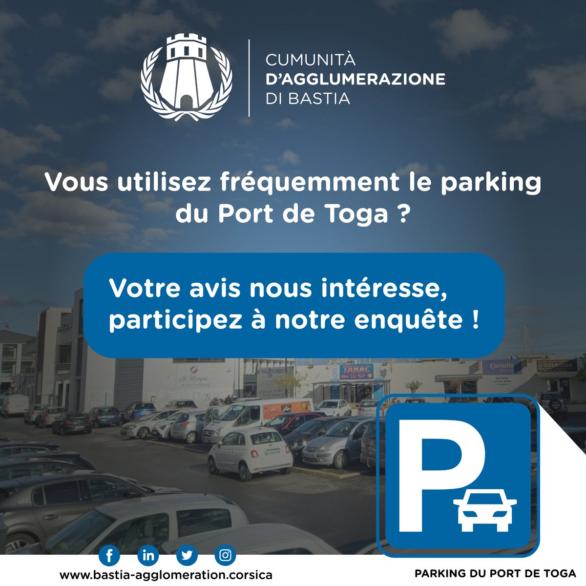 🅿️Stationnement du Parking de Toga : Votre avis nous intéresse ! 
Participez à l’enquête👇
bastia-agglomeration.corsica/port-de-toga-q…