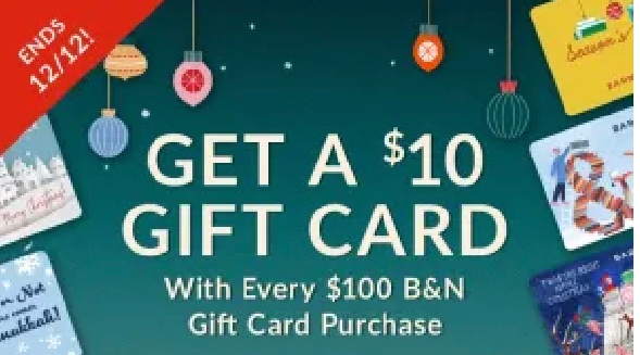 Barnes&amp;Noble Gift Cards make great gifts for any occasion!🎁 Get a $10 Gift Card with every $100 in Barnes &amp; Noble Gift Cards you buy!Offer ends 12/12.📚☕️🎉