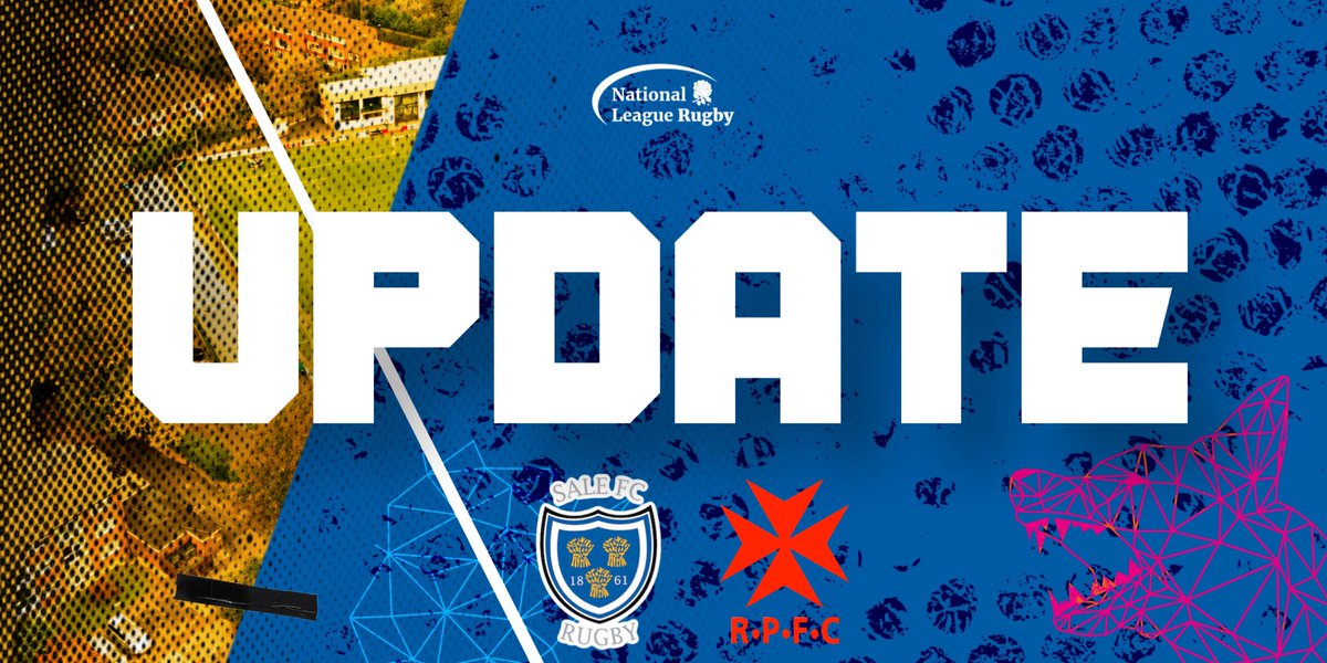 Sale FC Rugby (@salefc) on Twitter photo Due to weather and condition of
Heywood Road pitch, tomorrows game vs <a href="/rosslynpark/">Rosslyn Park</a> is moving to Carrington.
Earlier kick off time of 2pm. No pre-match meals, refunds will be given.
More details to be sent out at 5pm.
Apologies for any inconvenience this may cause. Due to weather and condition of
Heywood Road pitch, tomorrows game vs <a href="/rosslynpark/">Rosslyn Park</a> is moving to Carrington.
Earlier kick off time of 2pm. No pre-match meals, refunds will be given.
More details to be sent out at 5pm.
Apologies for any inconvenience this may cause.