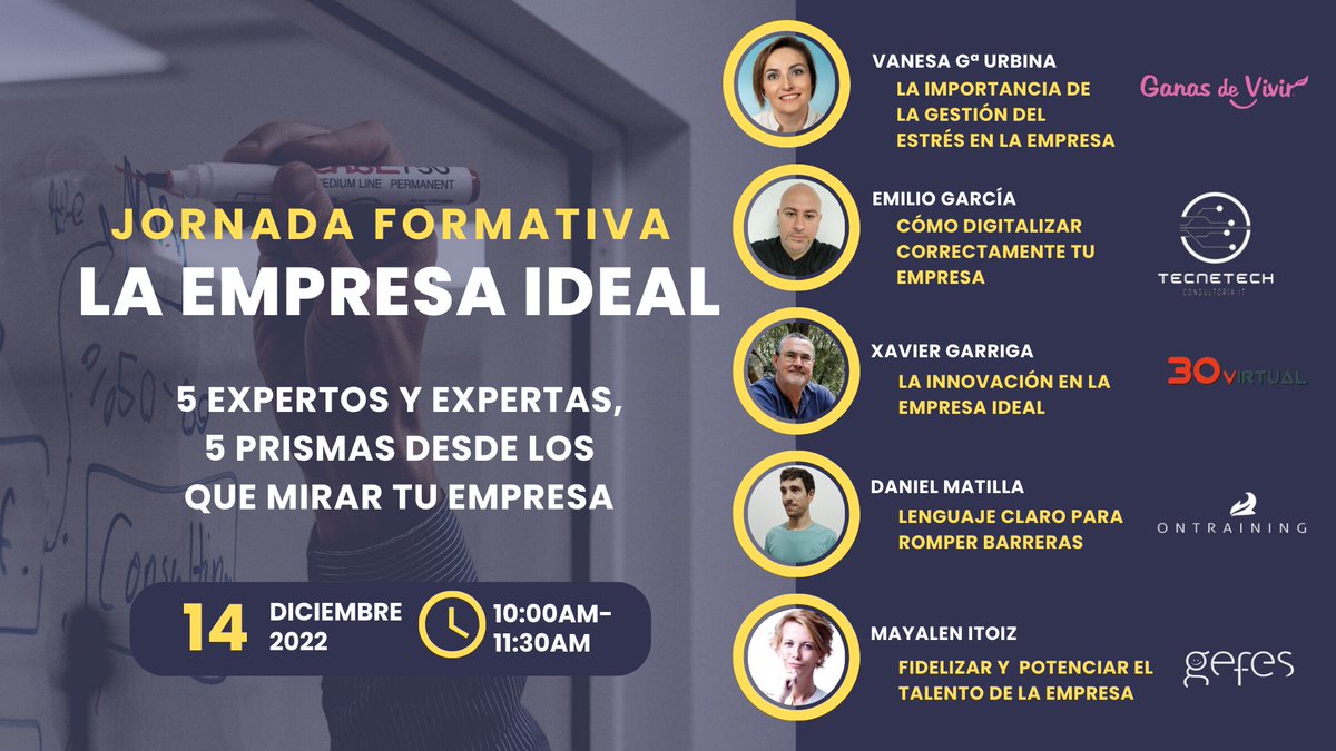 El próximo miércoles día 14 a las 10:00 participo, junto con otros ponentes en la jornada "La empresa ideal".
El objetivo es debatir y comentar cuales son los requisitos que debe tener una empresa ideal hoy en día. 
Inscripción gratuita: bit.ly/3F7ypGU

#digitalizar