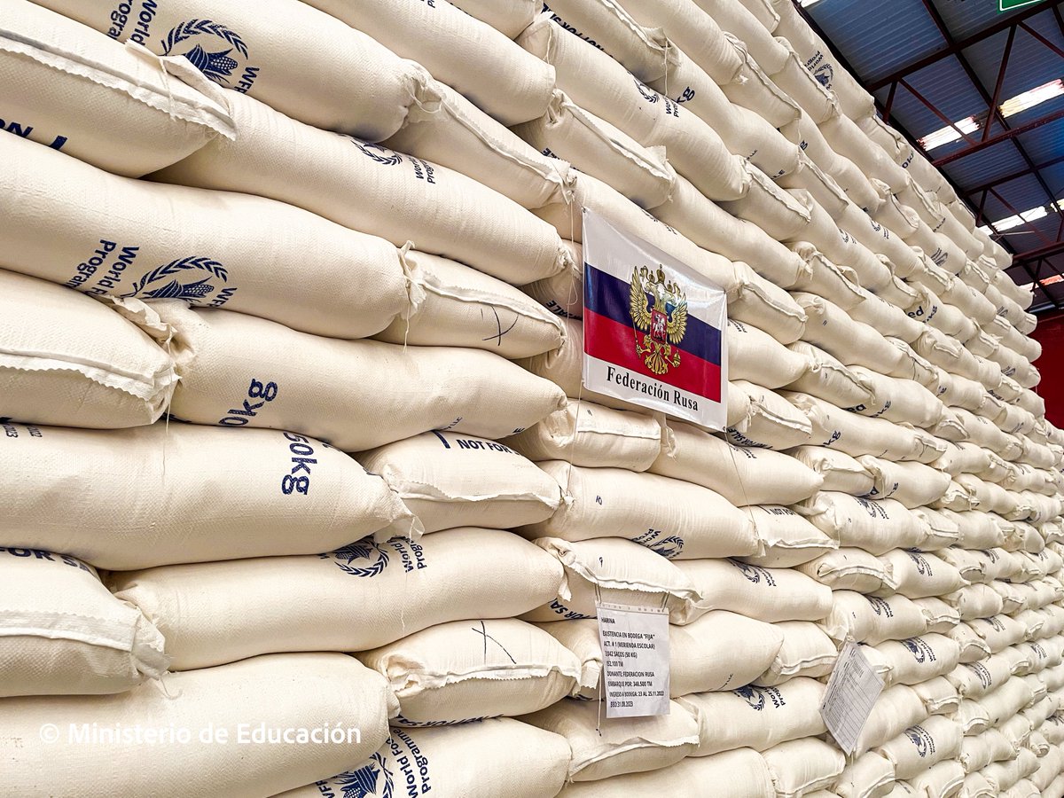 Federación de #Rusia🇷🇺entrega a #Nicaragua🇳🇮 348 toneladas métricas de harina de trigo🌾, para fortalecer Merienda Escolar 2023.