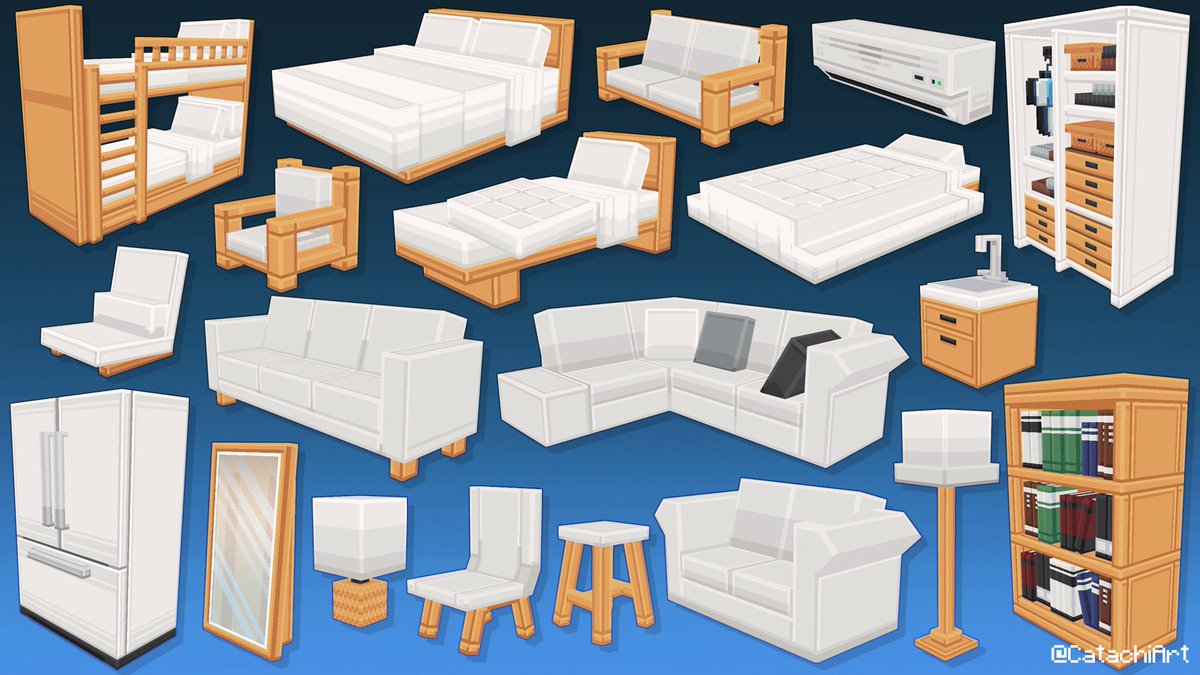 CatachiArt's tweet photo. 🏡Furniture and Decoration Model Set (1/10)

All of the models and textures made for Minimal Furniture Map from @OvertalesStudio 
Model made with @blockbench 

#Minecraft  #Blockbench #pixelart https://t.co/ahh8dceIJ6