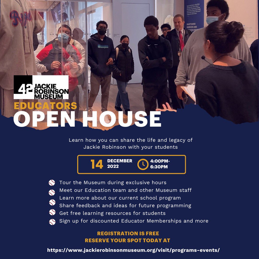 The classroom just got bigger. Join the Jackie Robinson Museum for our Educators Open House. Link below. Registration required. jackierobinsonmuseum.org/visit/programs…