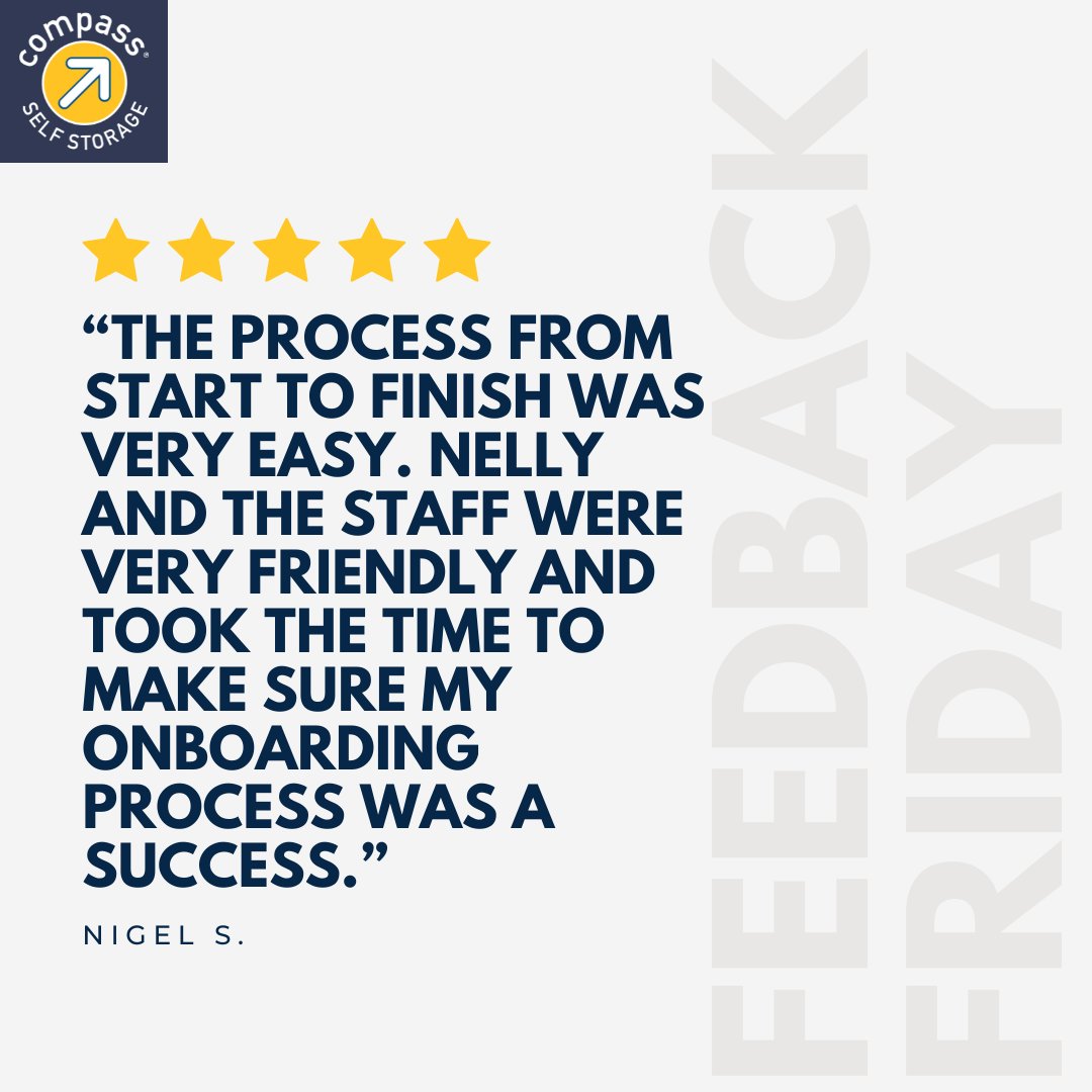 CompassStorage's tweet image. Our facility on Nissan Drive in #SmyrnaTN smashed this #FeedBackFriday with a stellar 🌟 review from Nigel! #CompassStorage #WeMakeItEasier #CompassSelfStorage