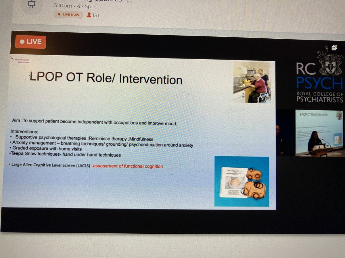 My excitement at virtually attending #OAPsychliaison22 has peeked with reference to the OT role and the use of the #LACLS in the context of non-pharmacological approaches. Great to be made welcome as an #AHP and #OT