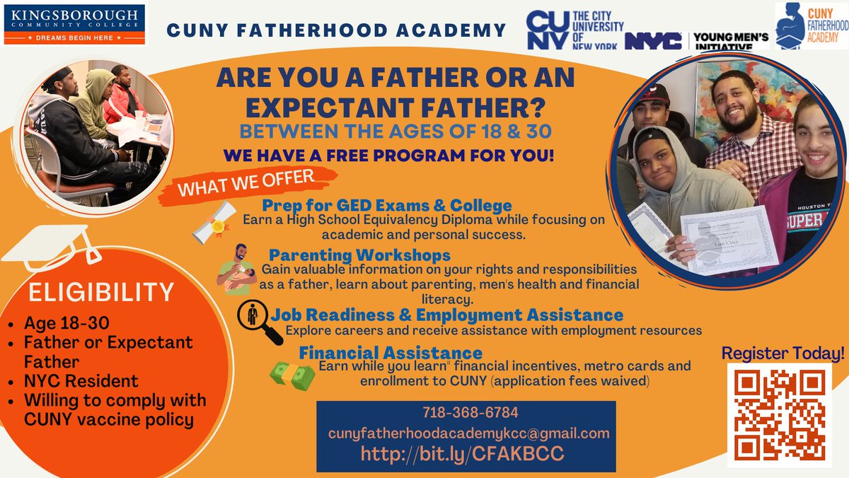 Now recruiting for College and Career Prep (applicants must be 18+, have their HS Diploma/GED, and be fathers or expectant fathers) and GED (applicants must be 18+ and be fathers or expectant fathers). Apply Here cewdkbcc.com/cuny.../applic…