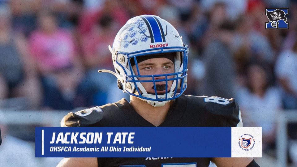 JTate62's tweet photo. I’m honored to receive the award of Academic All Ohio Individual from @ohsfca. Thank you! @XeniaAthletics @xeniabucsfb @coach_bartley https://t.co/2F80ibysxN