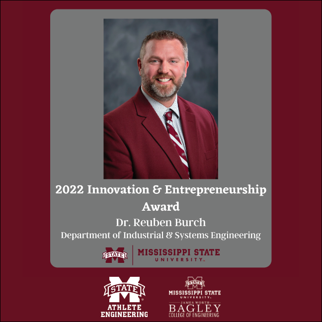 msu_aei's tweet photo. Congratulations to Dr. Burch on him being awarded the 2022 Innovation & Entrepreneurship Award! We are proud to have him as a professor and mentor! #AthleteEngineering https://t.co/UEtL2Q1X8U