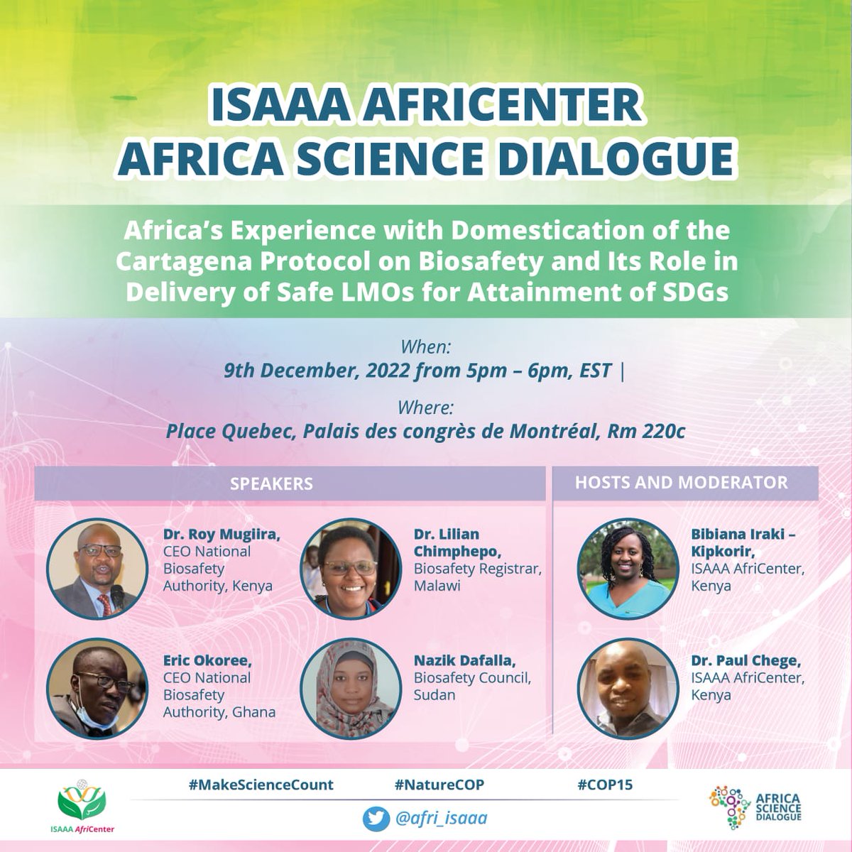This #COP15 happens when a number of African countries have domesticated and operationalized CPB  and National Biosafety laws to make approvals. Let's  hear their experiences #NatureCOP <a href="/afri_isaaa/">ISAAA_AfriCenter</a> <a href="/isaaa_org/">ISAAA Inc.</a> <a href="/BiosafetyKenya/">Biosafety Kenya- Official</a>
