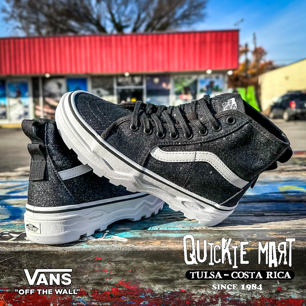 The all new Glitter Sentry Sk8-Hi WC has arrived at Quickie-Mart. Come by and check it out!
#skate #skateboarding #skategear #skater #skatebrand #skateclothing #skateboardclothing #apparel #bmx #ridebmx #bmxapparel #skateshop #buylocal #local #tulsa #shoplocal #skatewear #vans