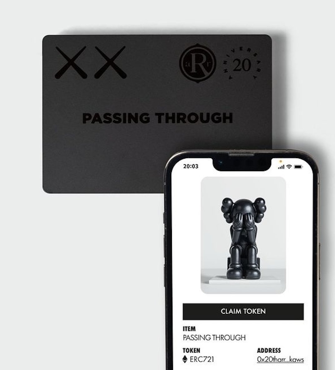 HodlersPro's tweet photo. 🧍‍♂️ KAWS and AllRightsReserved officially announce their first blockchain initiative which they describe as “tap-to-own.” 

🪙 Each artwork is installed with a chip that holders can scan to claim a digital token. 

#Web3 #KAWS #AllRightsReserved https://t.co/tDa4DOVCIm