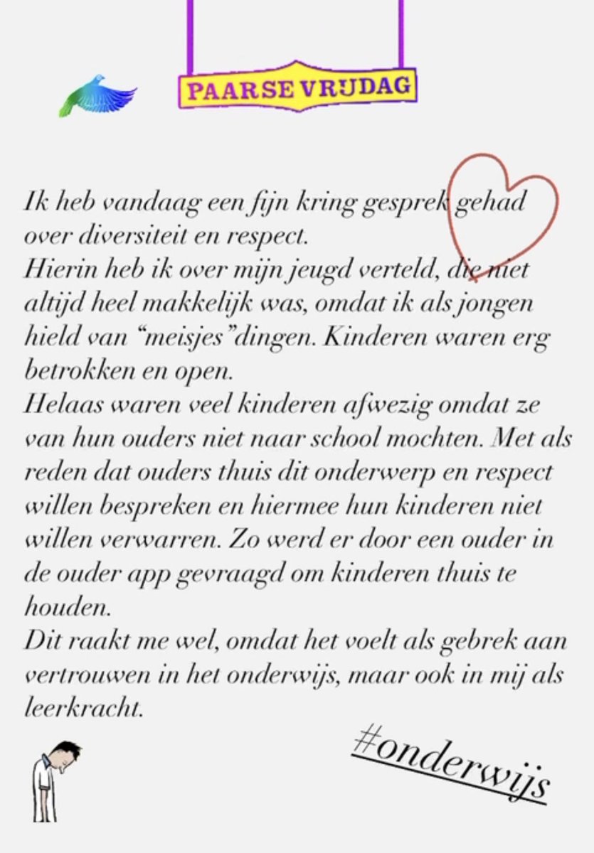 Mijn vriend Rick is leerkracht op een basisschool. Hij wilde vandaag aandacht besteden aan paarse vrijdag, veel ouders hielden hun kinderen thuis….#onderwijs #paarsevrijdag