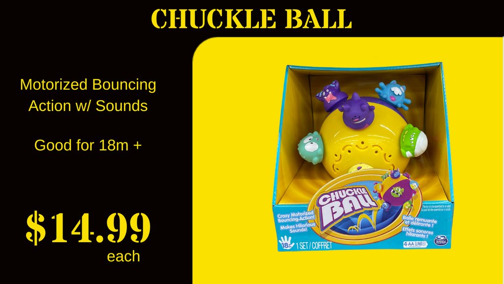 CambSurplus's tweet photo. Chuckle Ball Toy - $14.99
Motorized bouncing action w/ sounds
Great for ages 18m +
#cambridge #downtowncambridge #waterloo #kitchener #guelph #surplus #deals #save #likeforlike #waterlooregion #speedriver https://t.co/Ubqmt7w8c9
