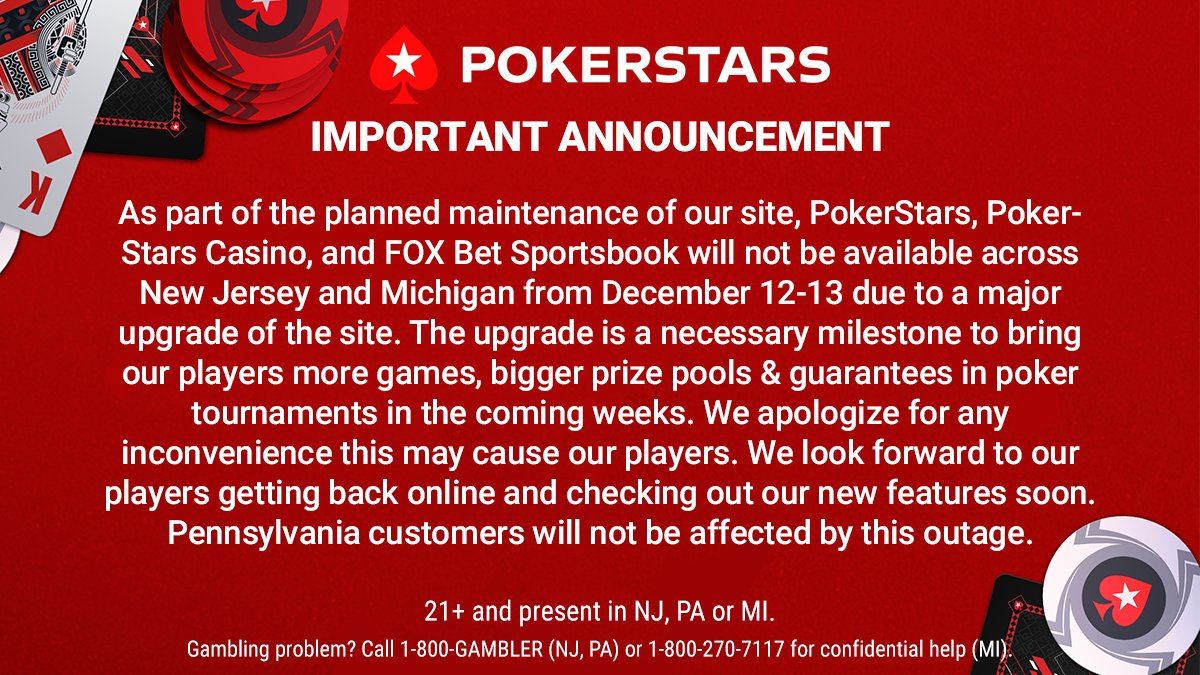 PokerStarsUSA's tweet photo. 🚨 Attention MI and NJ players 🚨
Please plan accordingly. https://t.co/E07Cmyv2mh