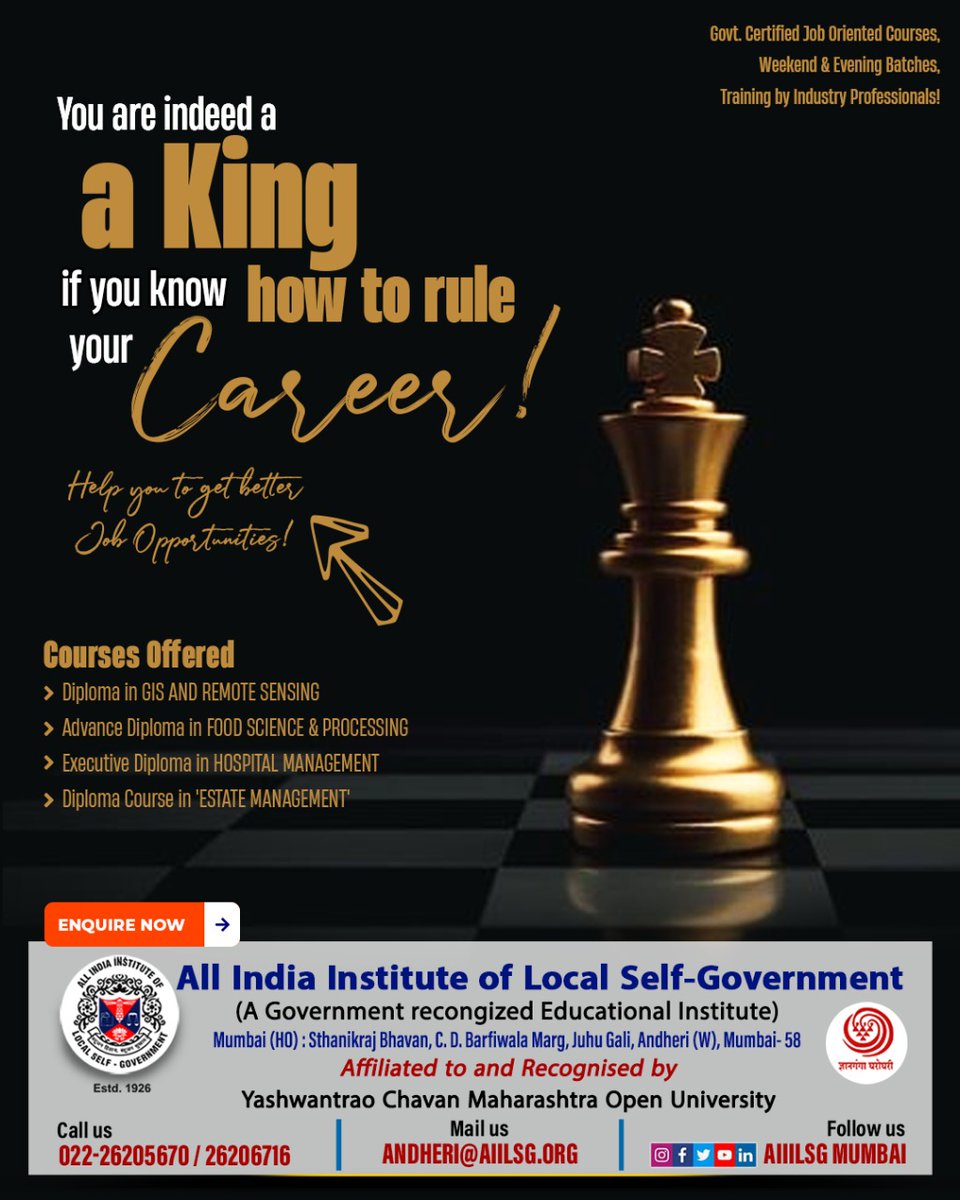 AIILSGMumbai's tweet photo. You are indeed a king, if you know how to rule your career!
Career! Achieve your career goals, Join #AIILSG Govt. Certified courses.
Evening and Weekend batches.
Career helpline : 022-26205670 / 26206716
Mail andheri@aiilsg.org
#JobOrientedCourse #Career #CareerGrowth #Mumbai https://t.co/s9PIXQPSgV