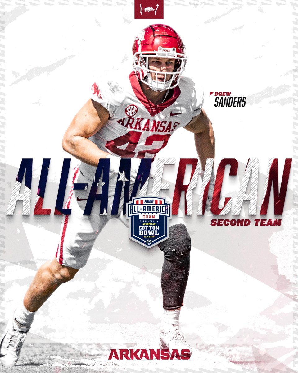 Arkansas Razorback Football (@razorbackfb) on Twitter photo 🇺🇸 <a href="/Drew_16Sanders/">Drew Sanders</a> 🇺🇸
First Hog to earn <a href="/TheFWAA/">Football Writers Association of America</a> All-America status since <a href="/KNARFWONGAR/">Frank Ragnow</a> in 2017. 🇺🇸 <a href="/Drew_16Sanders/">Drew Sanders</a> 🇺🇸
First Hog to earn <a href="/TheFWAA/">Football Writers Association of America</a> All-America status since <a href="/KNARFWONGAR/">Frank Ragnow</a> in 2017.