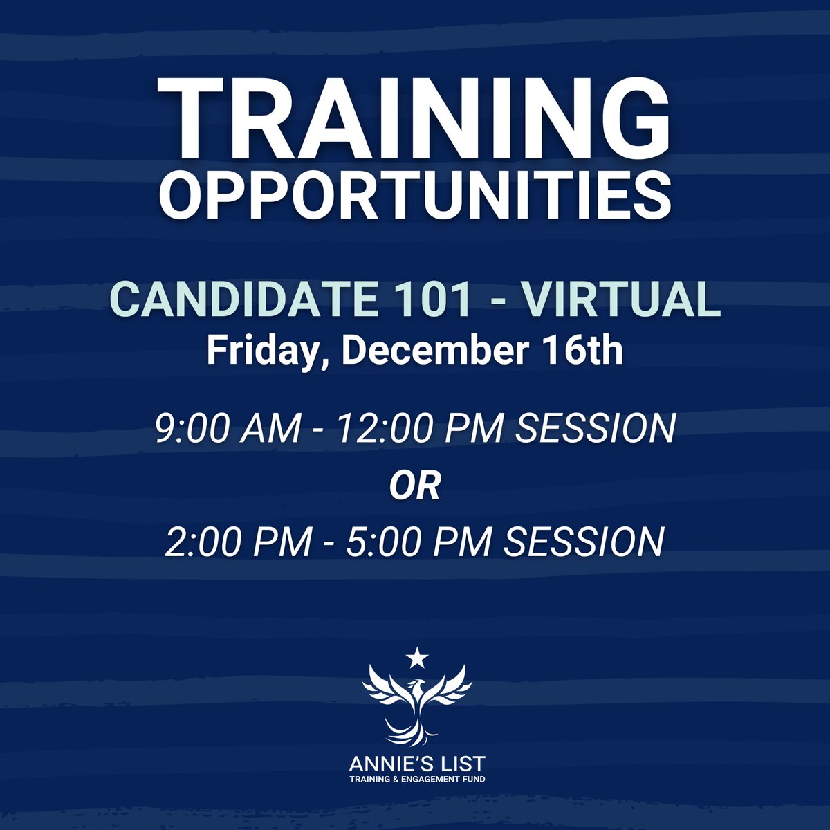 🚨🚨 TRAINING ALERT: Kick off your path to elected office with us at our virtual Candidate 101 training next Friday, Dec. 16th! #TrainRunLead 

Register here: bit.ly/3FBcKbn