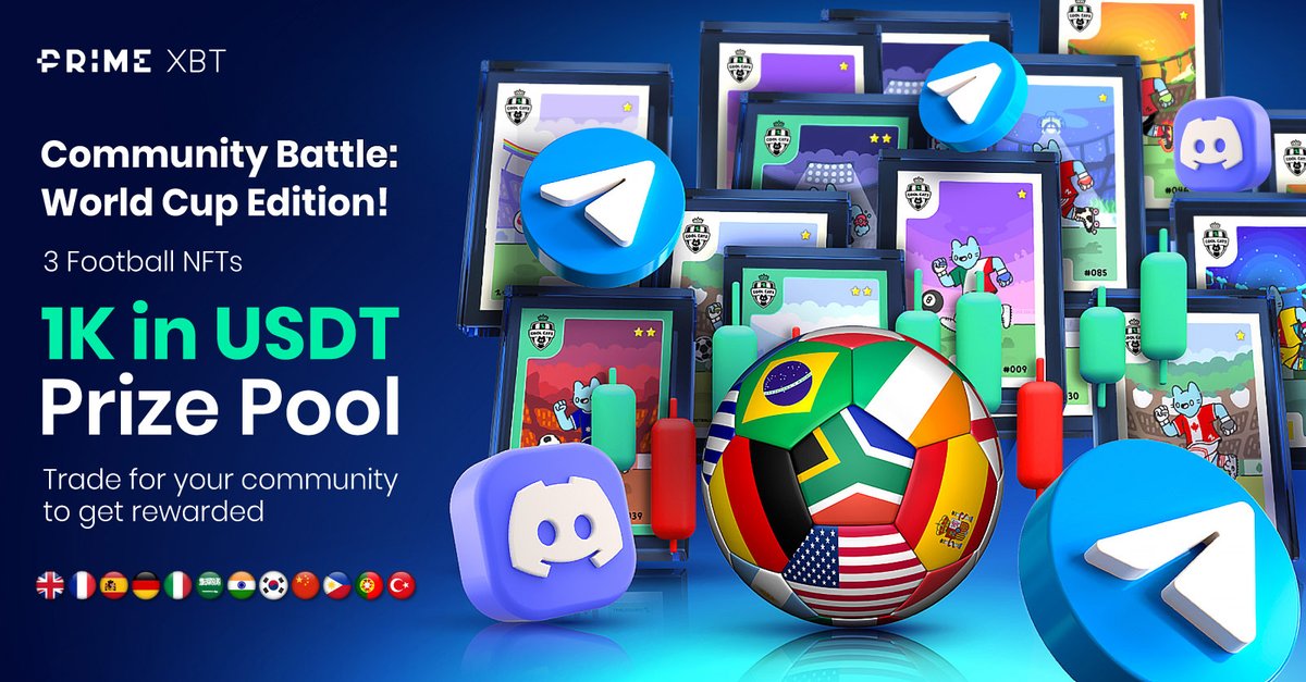 PrimeXBT's tweet photo. ⚽ Community Battle: World Cup Edition 🔥

🏆 Trade for your community to get rewarded!
🤑 $1k #USDT Prize Pool
🥅 3  Cool Cats FC NFT
🗓️ Dec 9 - 18

🗝️ Head over to your local #PrimeXBT community on Telegram or Discord to get the key to the contest.

https://t.co/0YeKsZUUAl https://t.co/RSAw4cRnA2