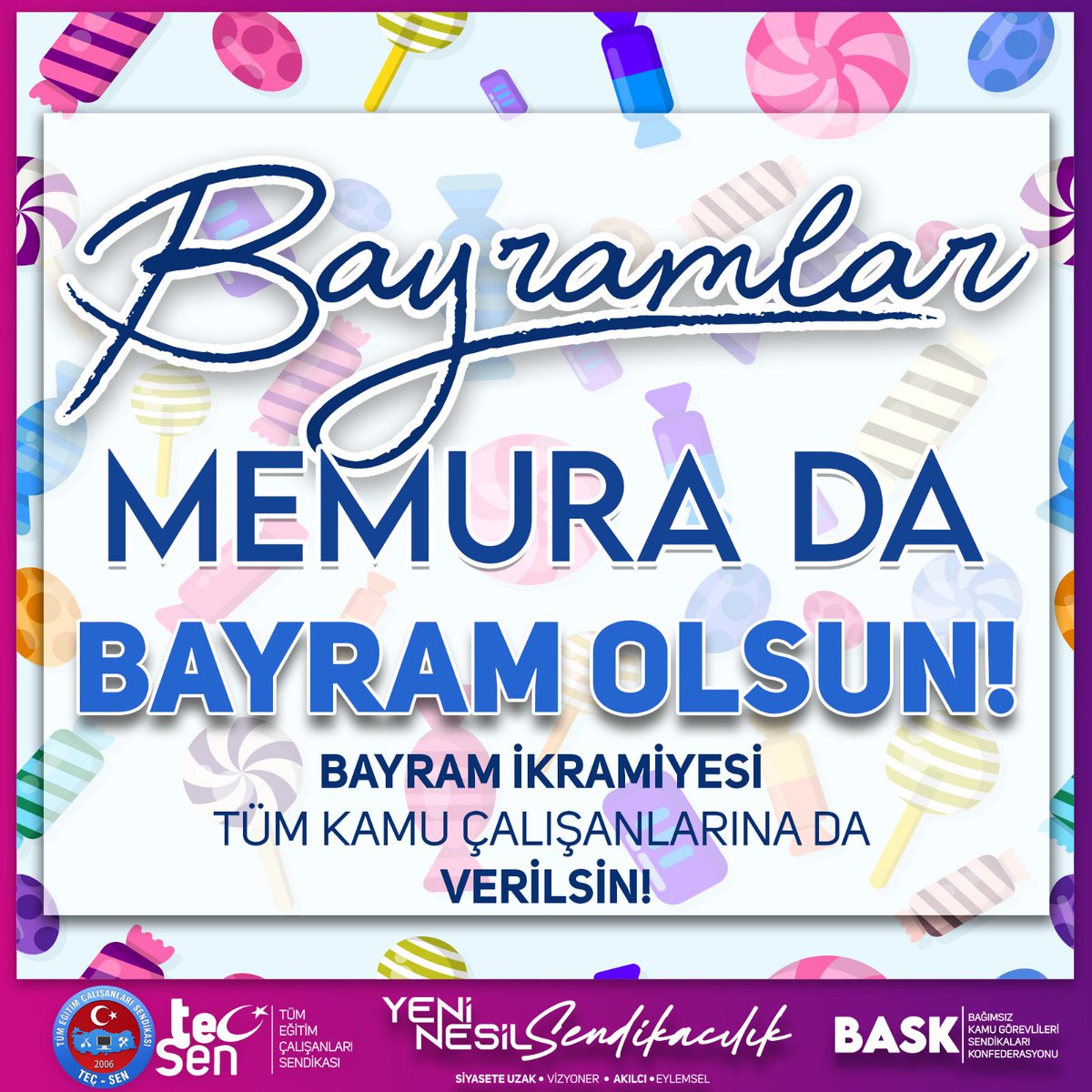 İşçilerimize ve Emeklilerimize ödenen "Bayram İkramiyesi" Tüm Devlet Memurlarına da ödenmelidir. #memurabayramikramiyesi verilmelidir. BASK-TEÇSEN
<a href="/RTErdogan/">Recep Tayyip Erdoğan</a>