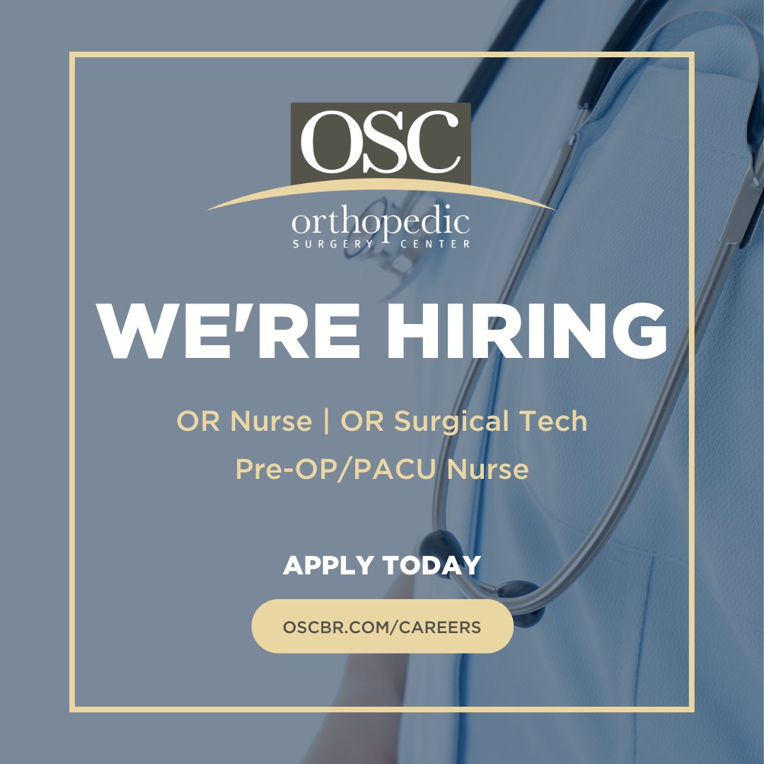 boneandjointbr's tweet image. Do you 💙 working in the OR? The Orthopedic Surgery Center is looking for skilled OR Nurses and Techs to join our awesome team! Visit hubs.li/Q01vv-KR0 to learn more and submit an application!
#ortech #ornurse #nowhiring #medicalcareers