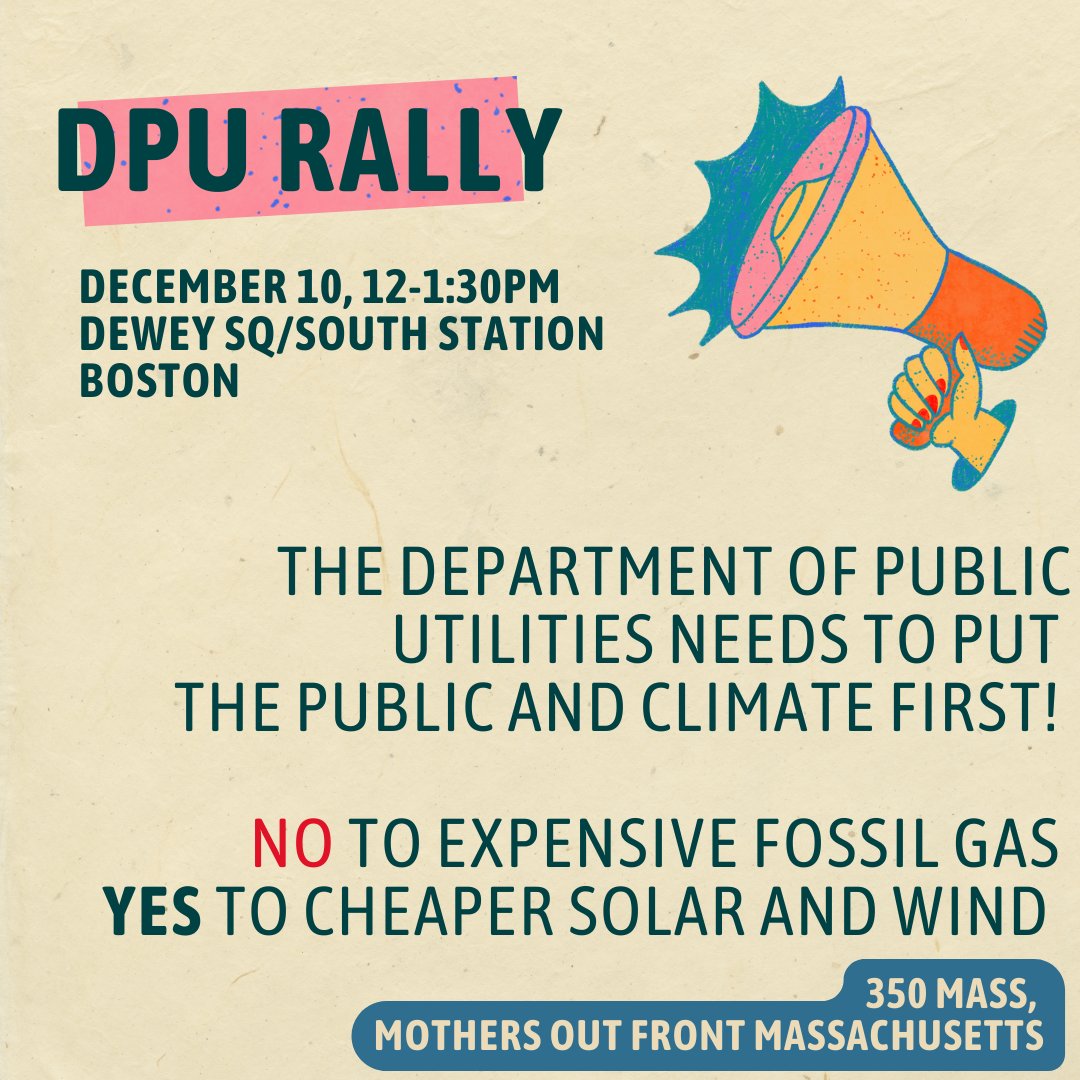 CambridgeMOF's tweet image. Dec 10, RALLY to tell  DPU no more rate hikes, no more expensive toxic gas, YES to cheaper renewables ☀️🌬🌍 #JustTransition #climatejustice #mapoli @MOF_Mass @350Mass RSVP mothersoutfront.org/events/ma-rall…