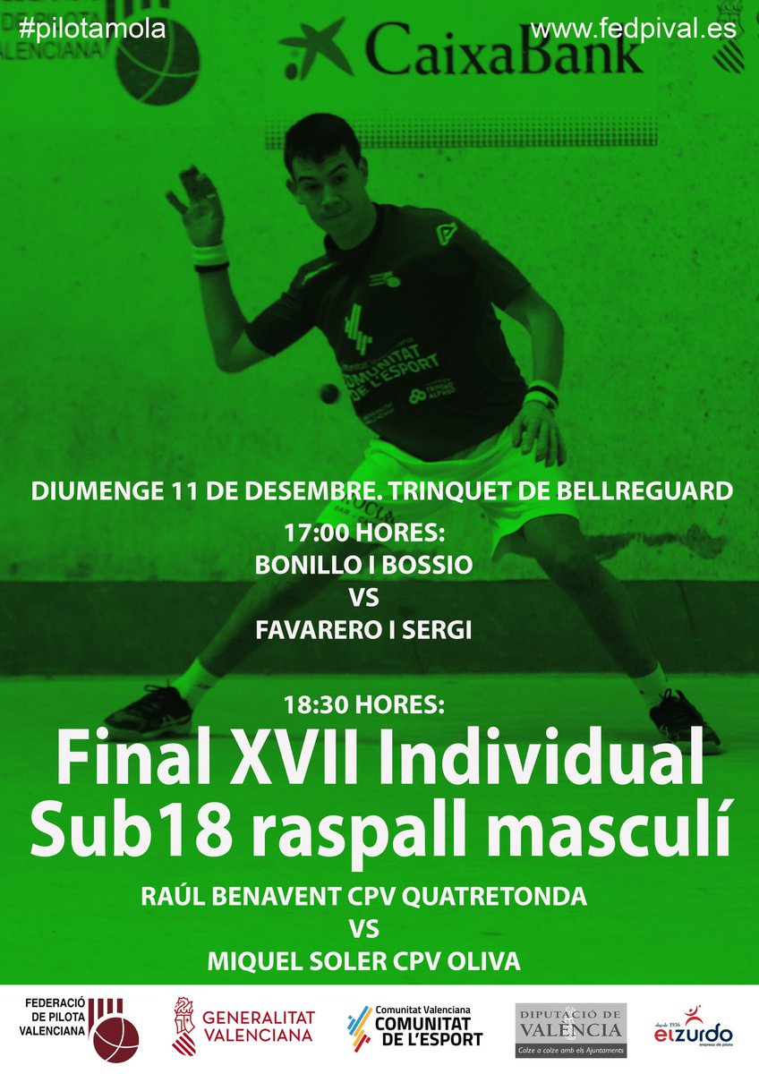 🗣CAP DE SETMANA @ZURDOPILOTA 
📍DISSABTE🔝⚾️👋🏻
🏆Campionat Mà a Mà Raspall Professional
al Trinquet de Bellreguard 🏟 
📍DIUMENGE🔝⚾️👋🏻
🏆Gran Final Campionat Individual Raspall Sub-18 al Trinquet de Bellreguard 🏟
#pilotamola #pilotavalenciana 
#tardeoselzurdo
