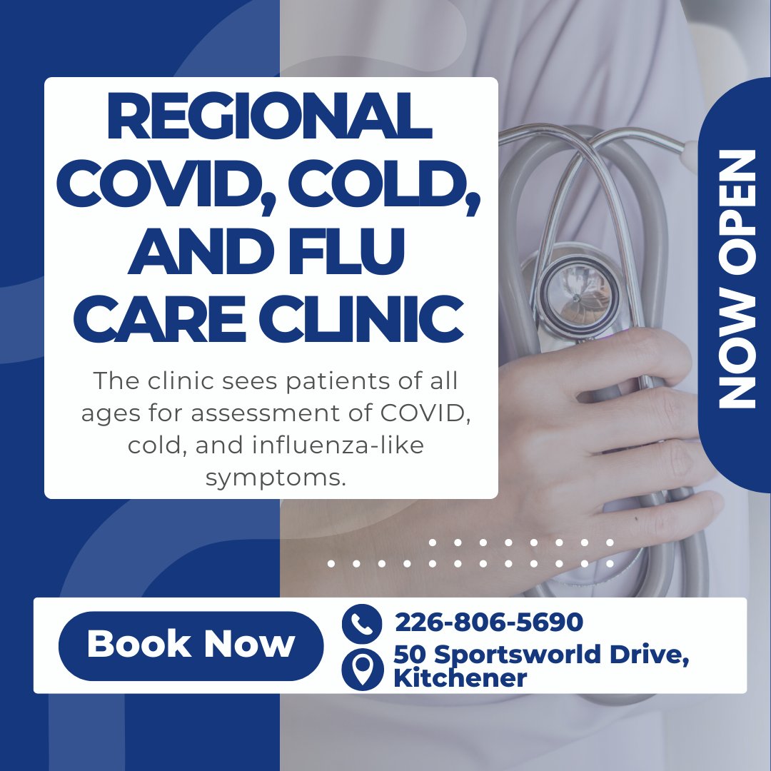 StMarysGenHosp's tweet photo. 🚨NOW OPEN🚨Book an appointment and be seen by a health care professional for any COVID, Cold, or Flu symptoms. COVID testing is also available for eligible people by walk-in, no appointment necessary.

INFO: ➡https://t.co/Ucp4fGEgPt 

This free #clinic is led by @grhospitalkw https://t.co/bFH8lRUZ87